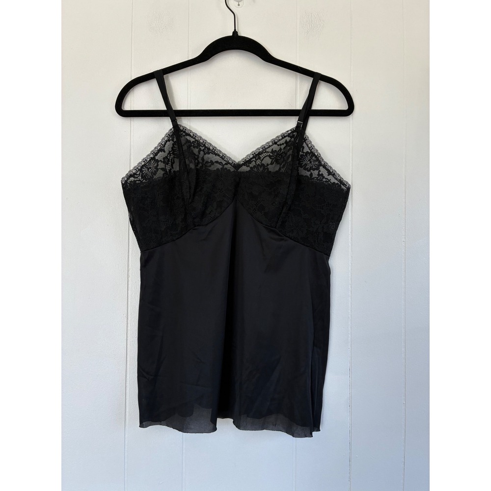 Vintage Vanity Fair Black Lace Trim Camisole Tank Top Adjustable Straps‎ Size 36